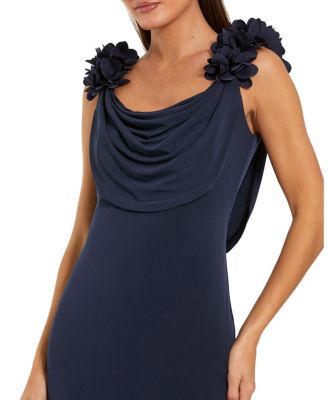  Jersey Cowl Neck Gown with 3D Flower Straps