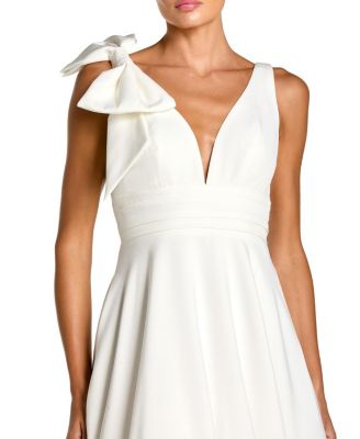  Sleeveless Plunge Neck Ball Gown with Bow Detail