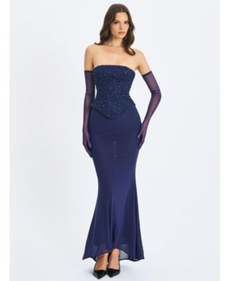  Orabelle Beaded Peplum Mermaid Gown with Lace-up Back