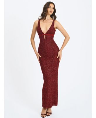  Elora Sequin Beaded Keyhole Maxi Dress