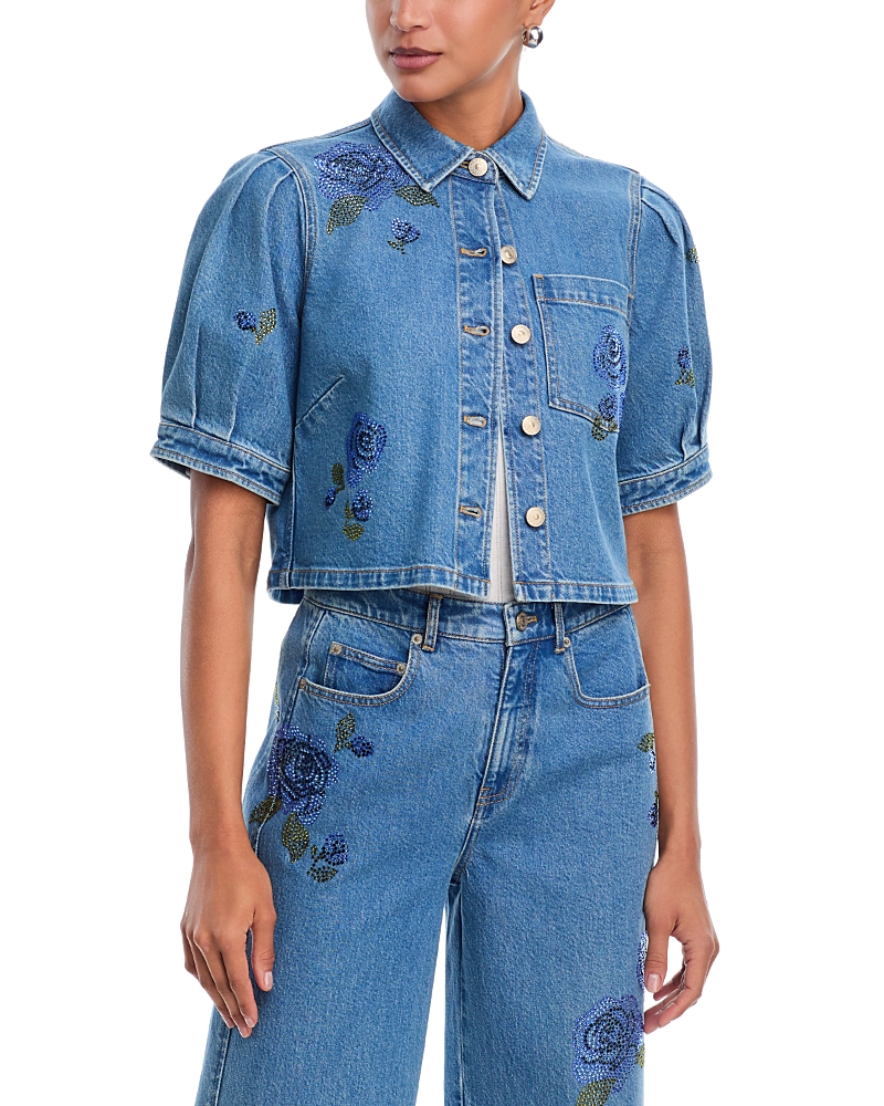 Cinq a Sept Heatset Roses Denim Halsie Top