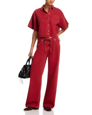 Featherweight Phoebe Drawstring High Rise Wide Leg Jeans in Sienna Stone