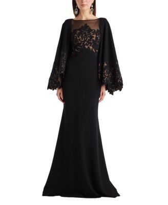  Delgado Laser-Cut Capelet Gown
