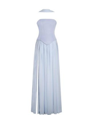  Qianna Peplum Top Chiffon Gown with Scarf