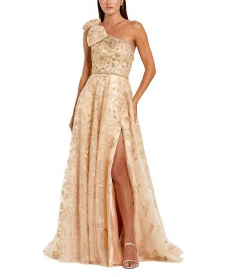  Embellished Bow One Shoulder A Line Gown