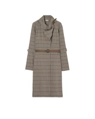 Scarf Collar Check Wool Dress