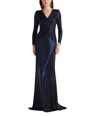 Esau Metallic Crisscross Draped Gown