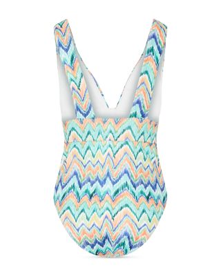 Tropical Chevron V Neck One Piece Swimsuit