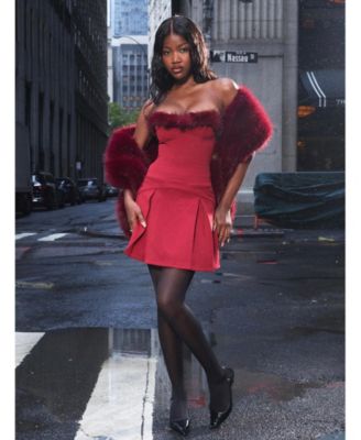  Nalia Fur Trimmed Sweetheart Mini Dress