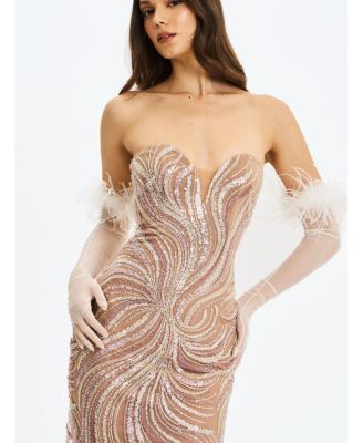  Quinci Beaded Sequin Sweetheart Maxi Dress