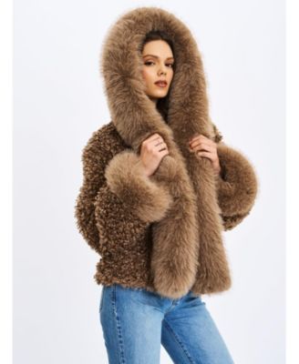  Kali Jumbo Faux Fur Trimmed Teddy Coat with Hood