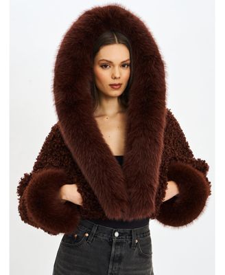 Kali Teddy Cropped Faux Fur Hooded Jacket