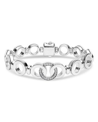 Sterling Silver Signature Caviar Diamond Circle Chain Link Bracelet