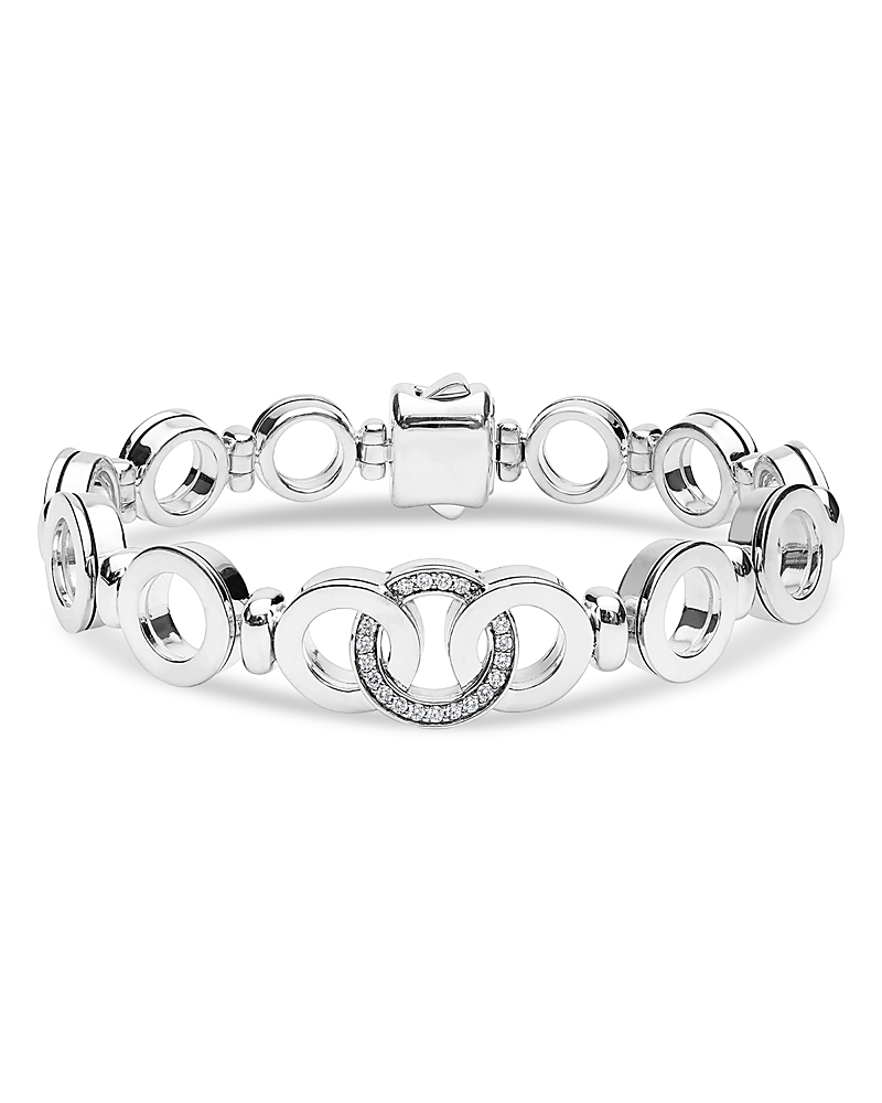 Lagos Sterling Silver Signature Caviar Diamond Circle Chain Link Bracelet