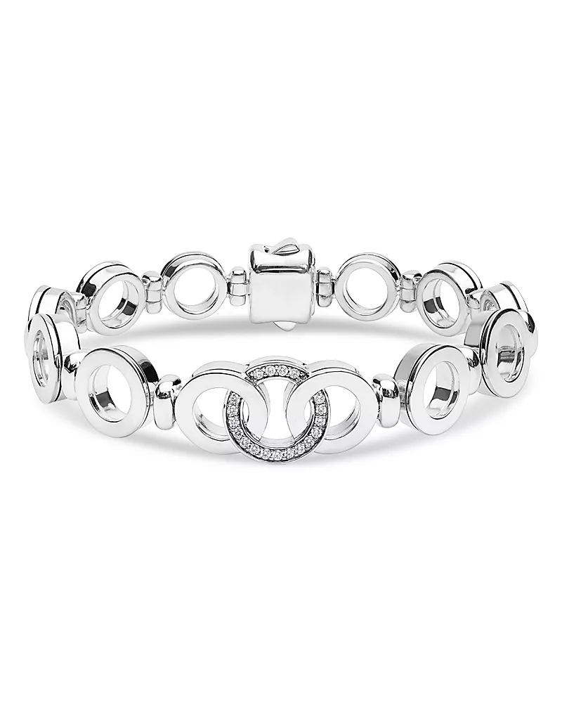 Lagos Sterling Silver Signature Caviar Diamond Circle Chain Link Bracelet