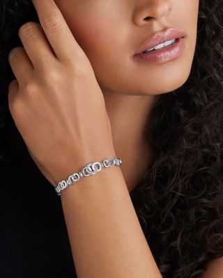 Sterling Silver Signature Caviar Diamond Circle Interlocking Link Chain Bracelet