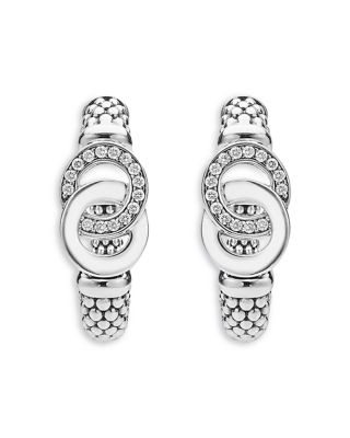 Sterling Silver Signature Caviar Diamond Interlocking Hoop Earrings