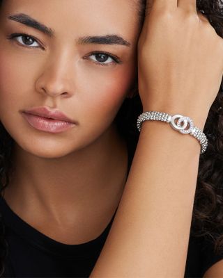 Sterling Silver Signature Caviar Diamond Interlocking Circle Beaded Bracelet