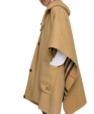Reversible Shearling Trim Check Cashmere Cape