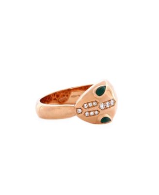 Serpenti Seduttori Ring 18K Rose Gold with Malachite and Pave Diamonds