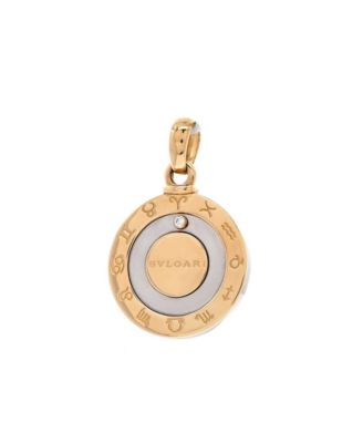 12 Months Horoscope Movable Round Pendant Charm 18K Gold and Stainless Steel with Diamond