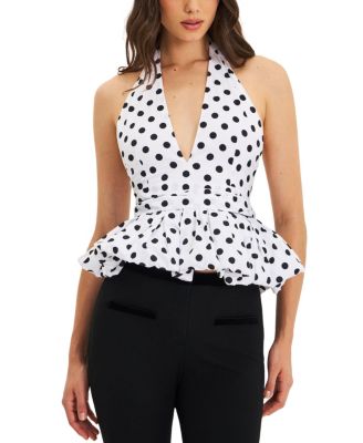  Ilene Polka Dot Bubble Hem Halter Top