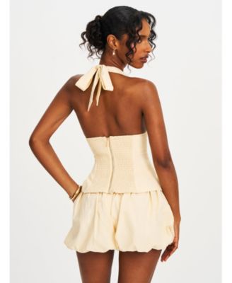  Quinzella Smock Back Halter Neck Linen Top