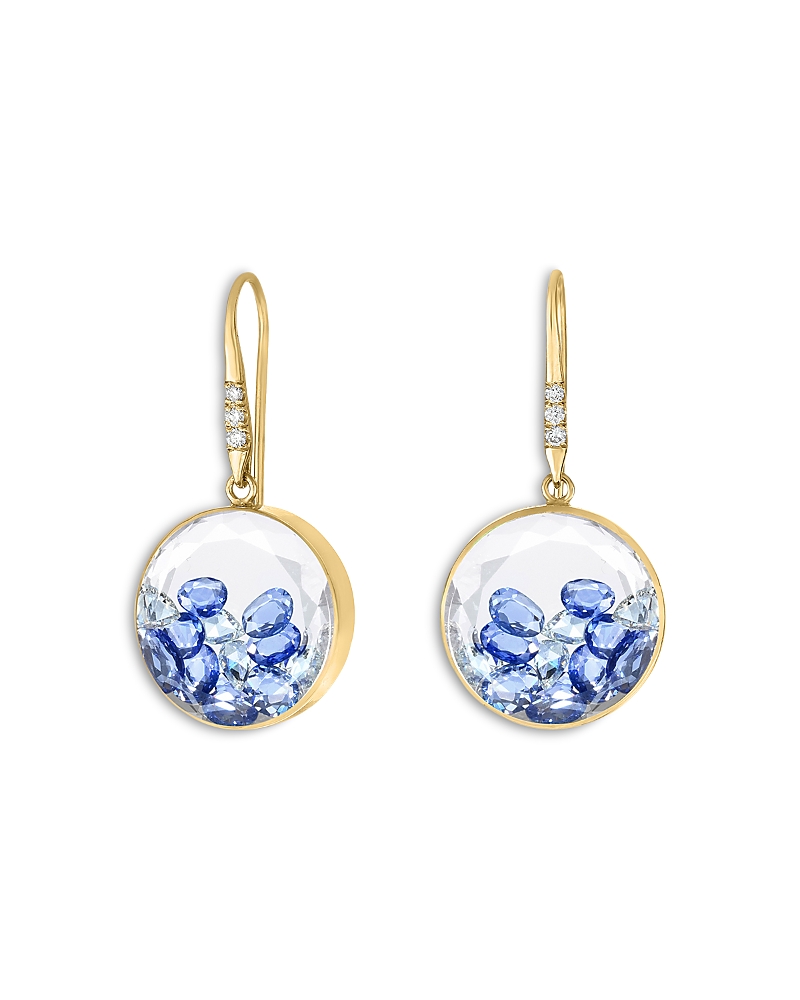 Moritz Glik 18K Yellow Gold Blue Sapphire & Diamond Core 15 Huggie Hoop Earrings