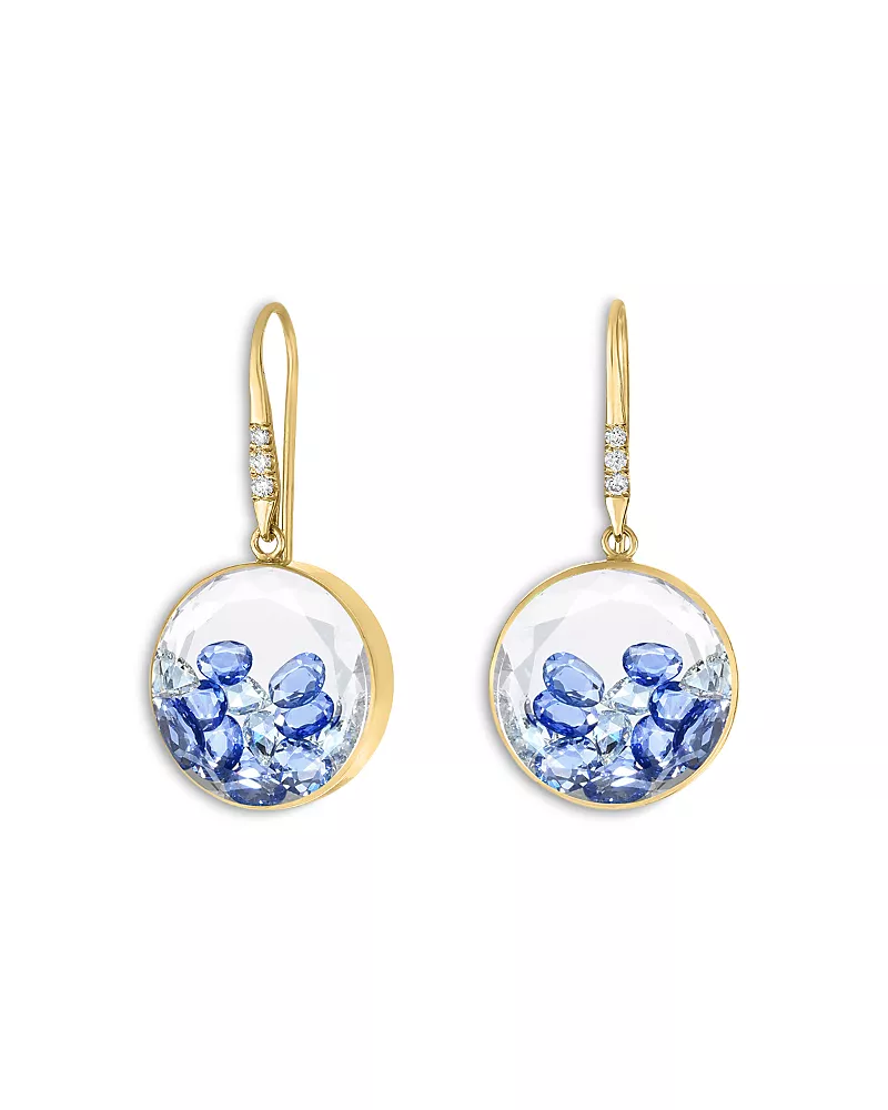 Moritz Glik 18K Yellow Gold Blue Sapphire & Diamond Core 15 Huggie Hoop Earrings