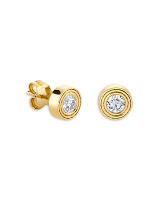 14K Yellow Gold Diamond Fluted Bezel Stud Earrings