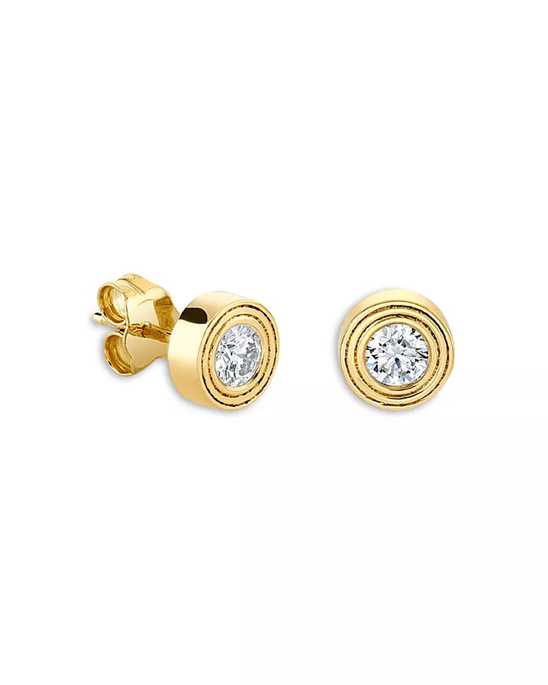 Sydney Evan 14K Yellow Gold Diamond Fluted Bezel Stud Earrings