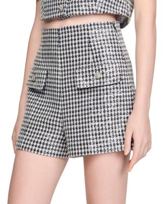 Sequin Houndstooth Tweed Shorts