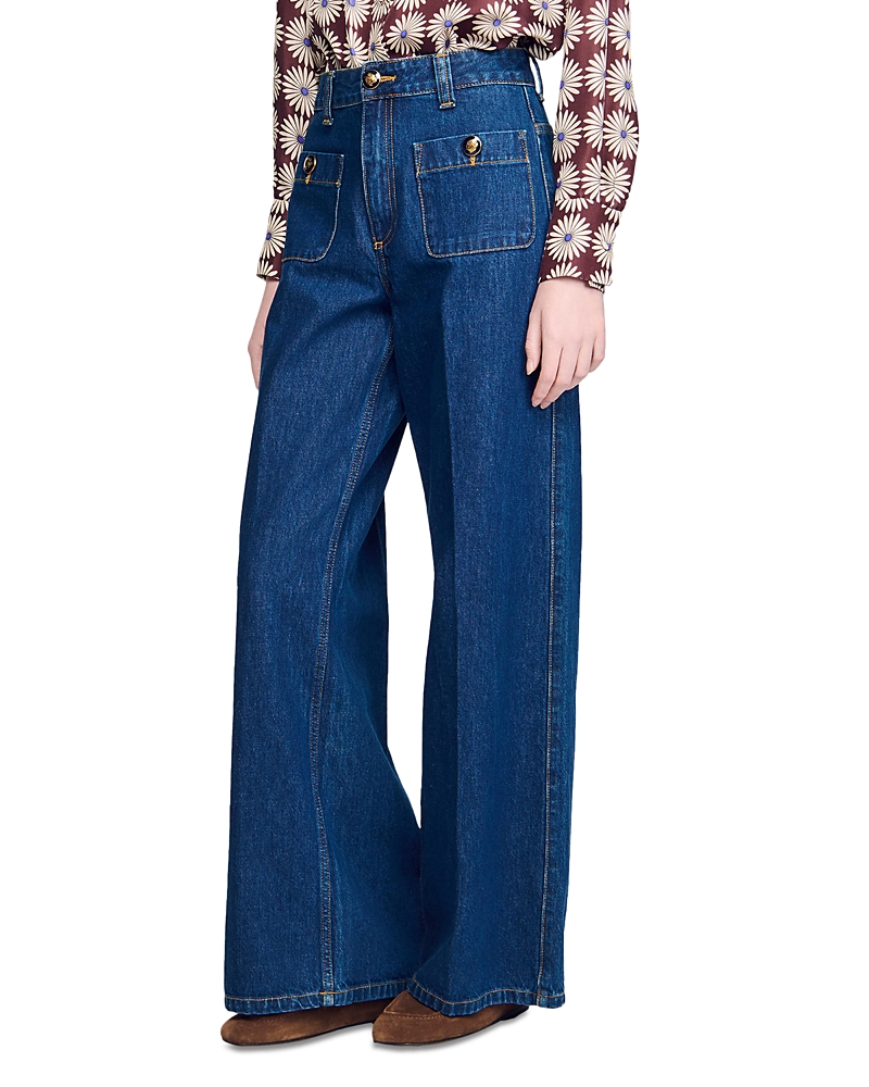 Sandro Straight Patch Pocket Jeans in Dark Blue