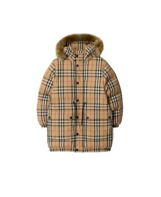 Boys' Faux Fur Trim Check Nylon Puffer Coat - Little Kid, Big Kid