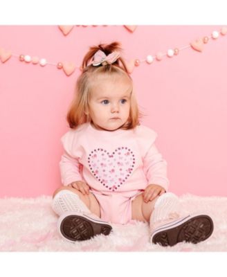 Girls' Dainty Rose Faux Pearl Heart Patch Long Sleeve Romper - Baby