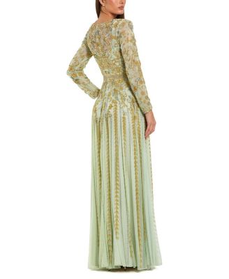 Beaded Mesh Long Sleeve Scoop Neck A Line Gown