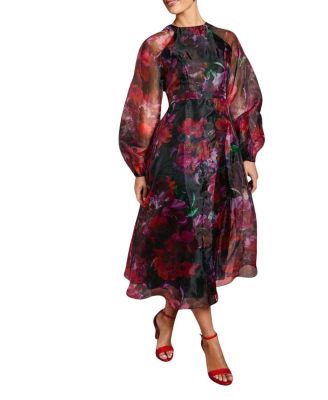 Organza Puff Sleeve Midi Dress