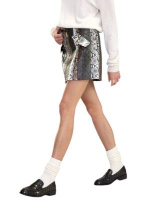  Snake-Embossed Leather Skirt