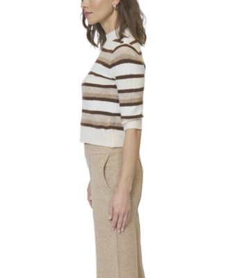  Women's Ash Striped Half Sleeve Crew Sweater