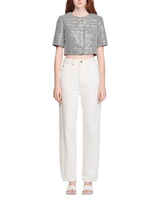 Cropped Houndstooth Tweed Jacket