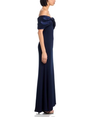 Long Scuba Crepe Off-the-Shoulder Taffeta Gown - Exclusive