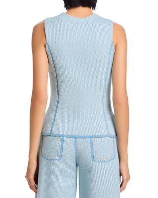 Denim Effect Crewneck Button Front Vest