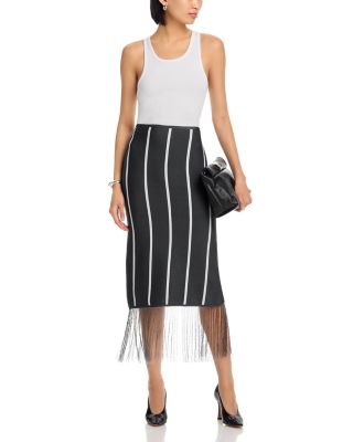 Striped Fringe Trim Midi Skirt