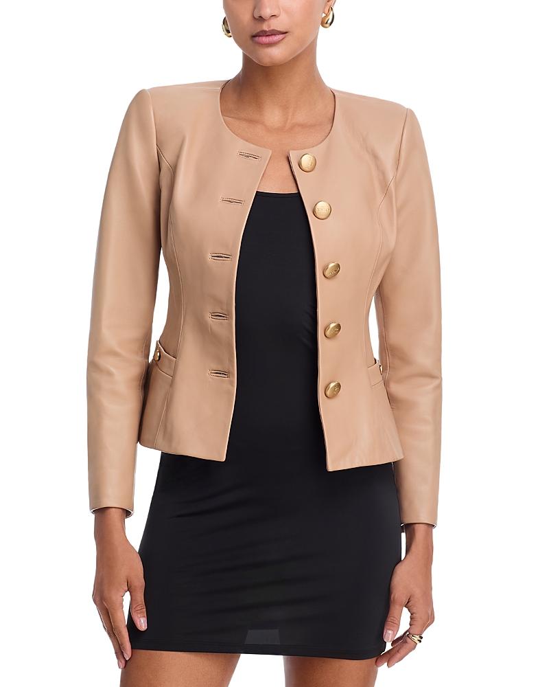 L'Agence Mariella Collarless Leather Blazer