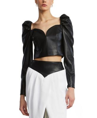  Puff Sleeve Leather Top
