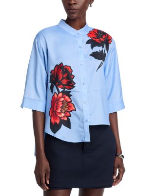 Band Collar Elbow Sleeve Shirt