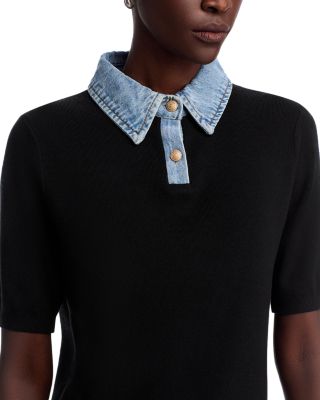 Denim Collared Short Sleeve Sweater