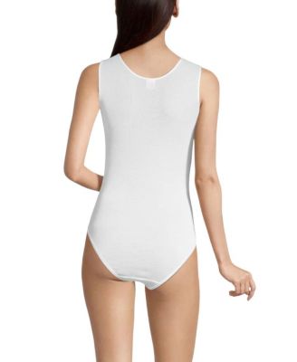  Cotton Scoop Neck Tank Top Bodysuit with Satin Trim