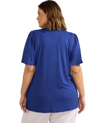  Jersey Flutter Sleeve V-Neck T-Shirt