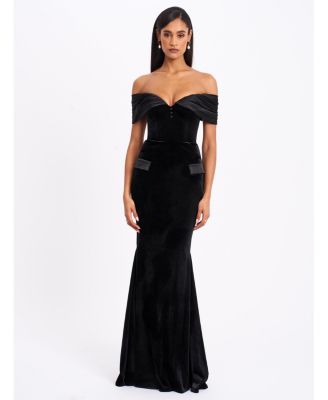  Qamra Velvet Off Shoulder Mermaid Maxi Dress